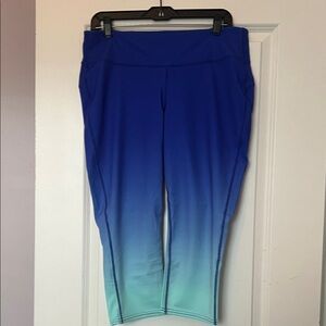 Blue and Green Ombre Active Crop Leggings